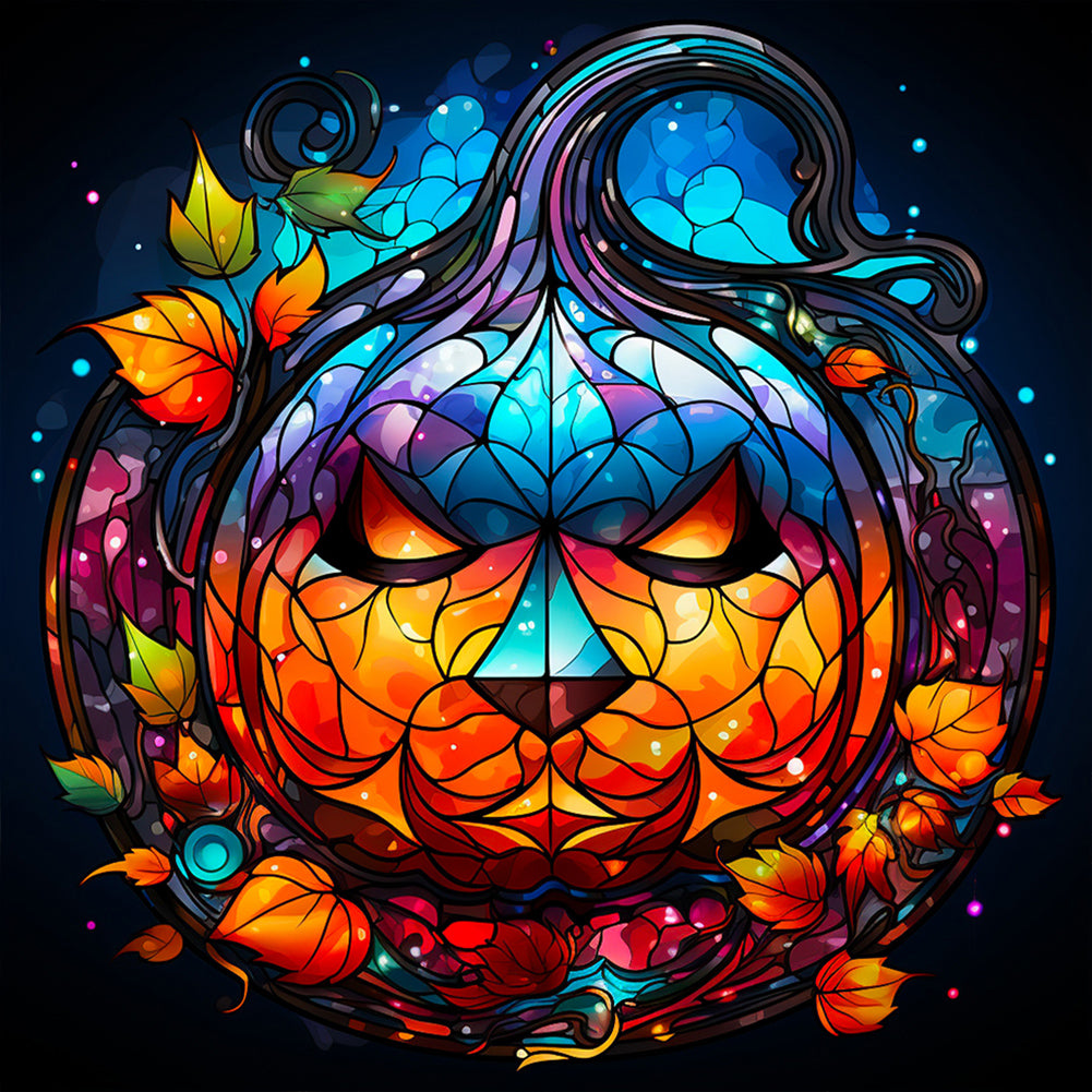 Halloween Funny Pumpkin Glass Painting - Full Round Drill Diamond Painting 30*30CM