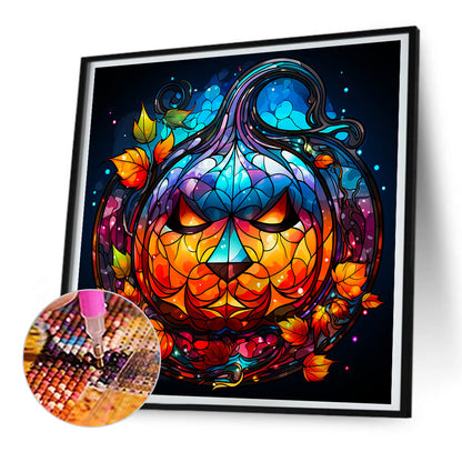 Halloween Funny Pumpkin Glass Painting - Full Round Drill Diamond Painting 30*30CM