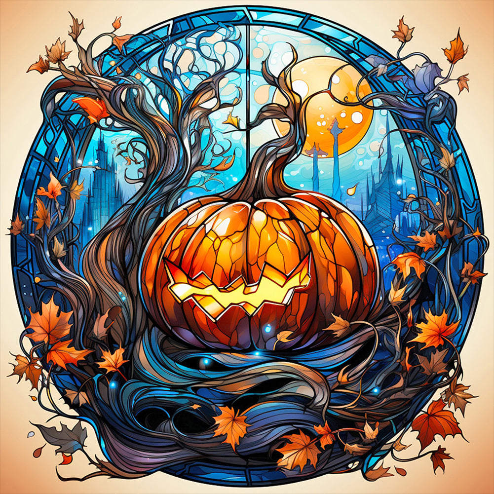 Halloween Funny Pumpkin Glass Painting - Full Round Drill Diamond Painting 30*30CM