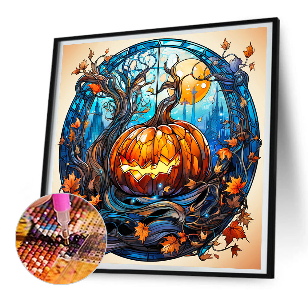 Halloween Funny Pumpkin Glass Painting - Full Round Drill Diamond Painting 30*30CM