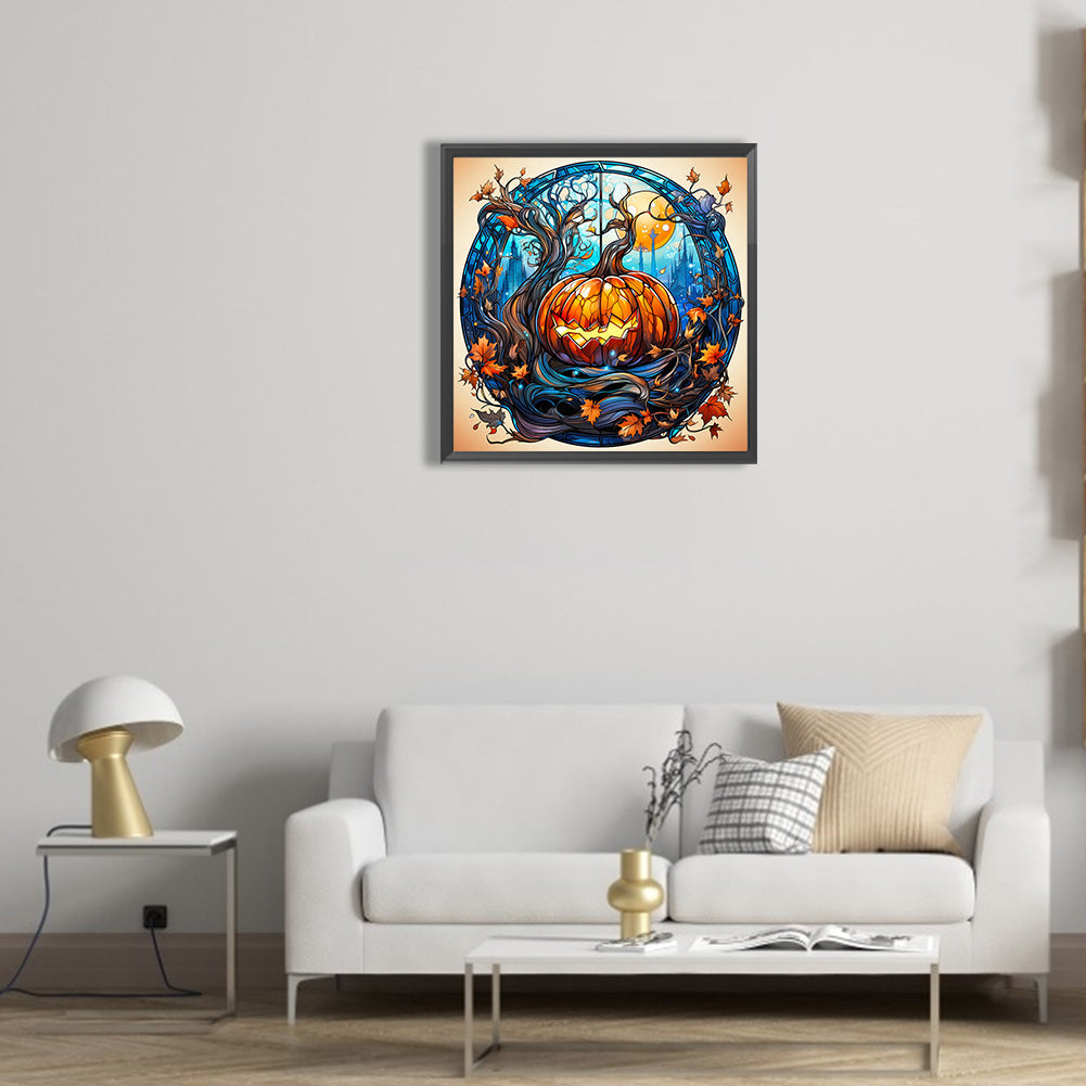 Halloween Funny Pumpkin Glass Painting - Full Round Drill Diamond Painting 30*30CM