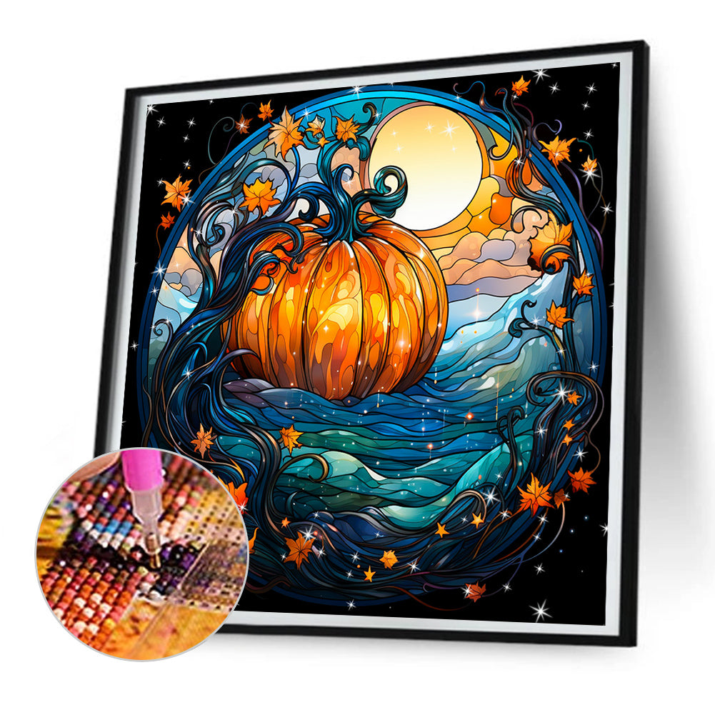 Halloween Funny Pumpkin Glass Painting - Full Round Drill Diamond Painting 30*30CM