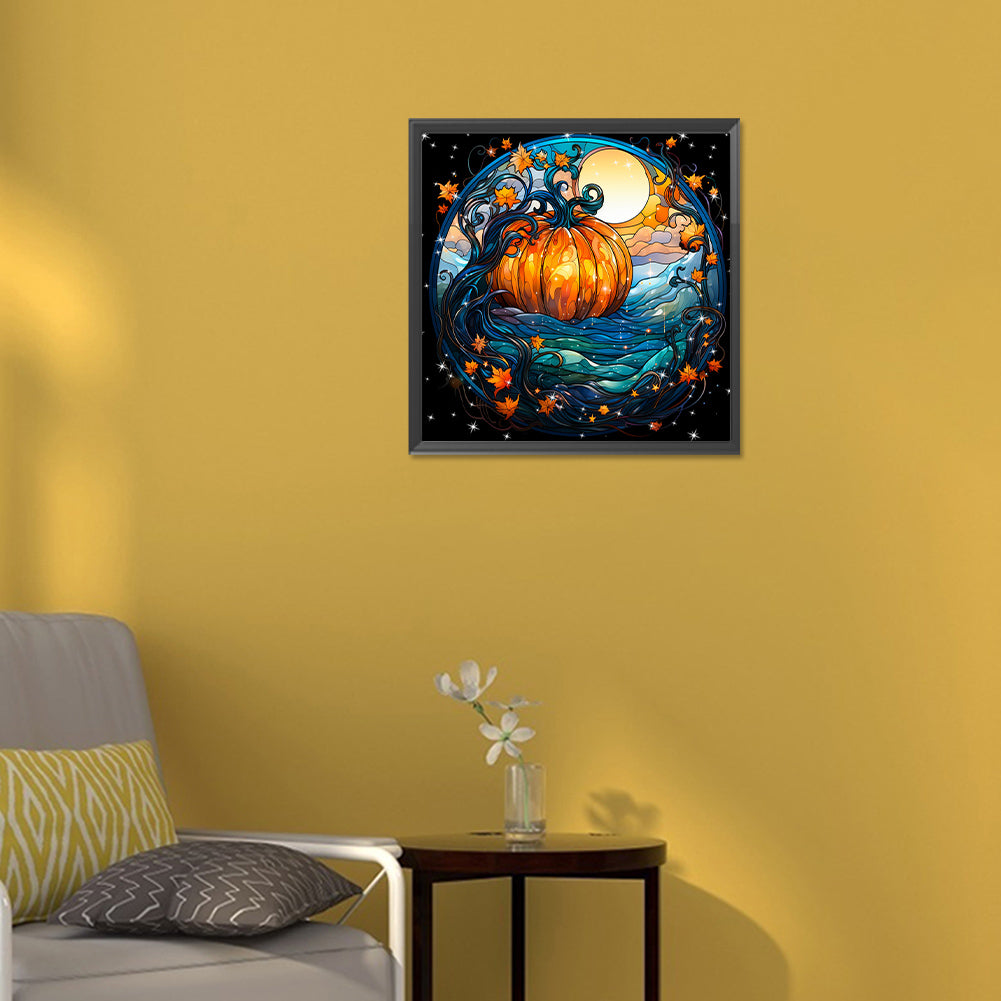 Halloween Funny Pumpkin Glass Painting - Full Round Drill Diamond Painting 30*30CM