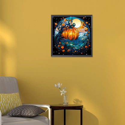 Halloween Funny Pumpkin Glass Painting - Full Round Drill Diamond Painting 30*30CM