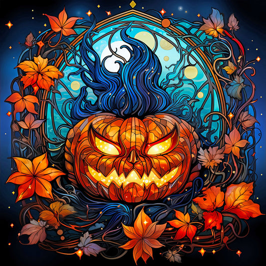 Halloween Funny Pumpkin Glass Painting - Full Round Drill Diamond Painting 30*30CM