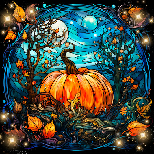 Halloween Funny Pumpkin Glass Painting - Full Round Drill Diamond Painting 30*30CM