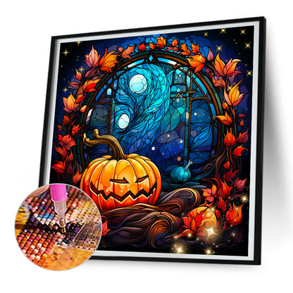 Halloween Funny Pumpkin Glass Painting - Full Round Drill Diamond Painting 30*30CM