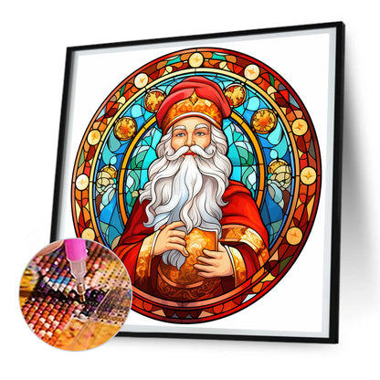 Christmas Santa Glass Painting - Full Round Drill Diamond Painting 30*30CM