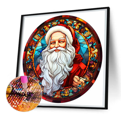 Christmas Santa Glass Painting - Full Round Drill Diamond Painting 30*30CM