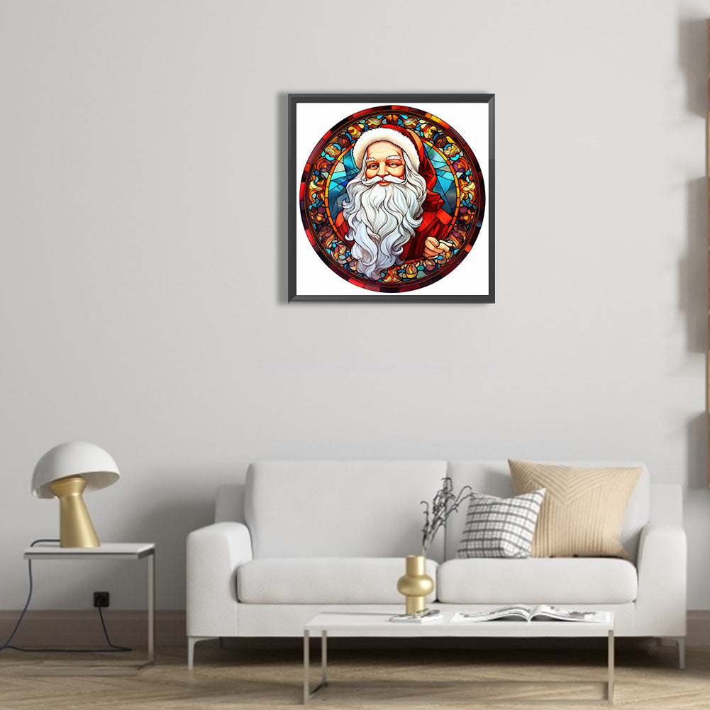 Christmas Santa Glass Painting - Full Round Drill Diamond Painting 30*30CM