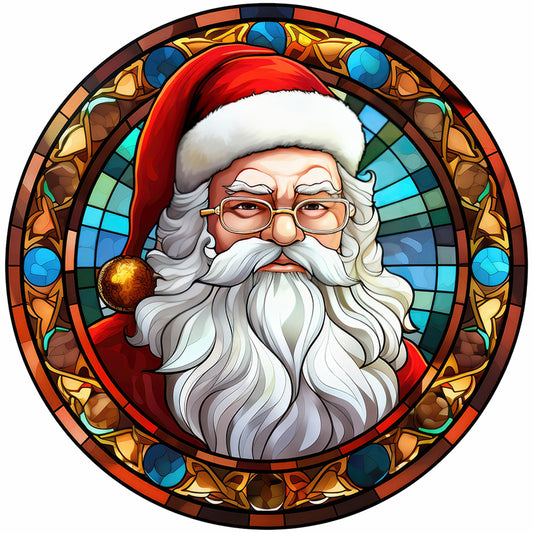 Christmas Santa Glass Painting - Full Round Drill Diamond Painting 30*30CM