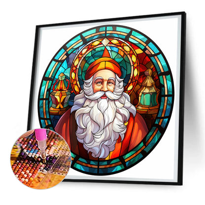 Christmas Santa Glass Painting - Full Round Drill Diamond Painting 30*30CM