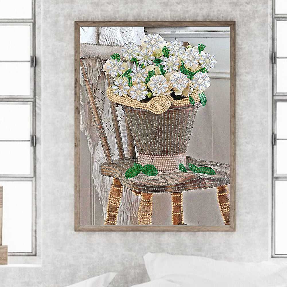 Bouquet On Chair - Special Shaped Drill Diamond Painting 30*40CM