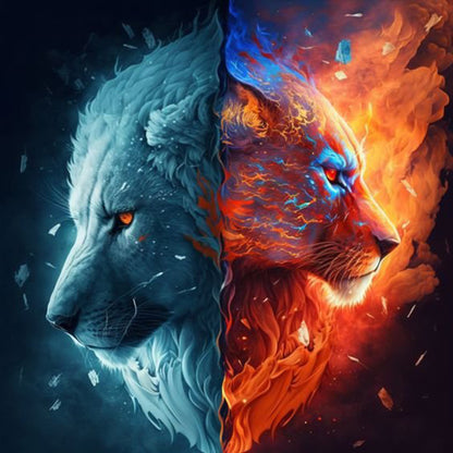 Tiger Yin And Yang Diagram - Full Round Drill Diamond Painting 30*30CM