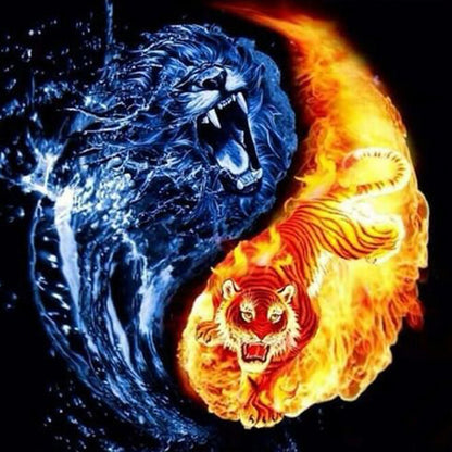 Tiger Yin And Yang Diagram - Full Round Drill Diamond Painting 30*30CM