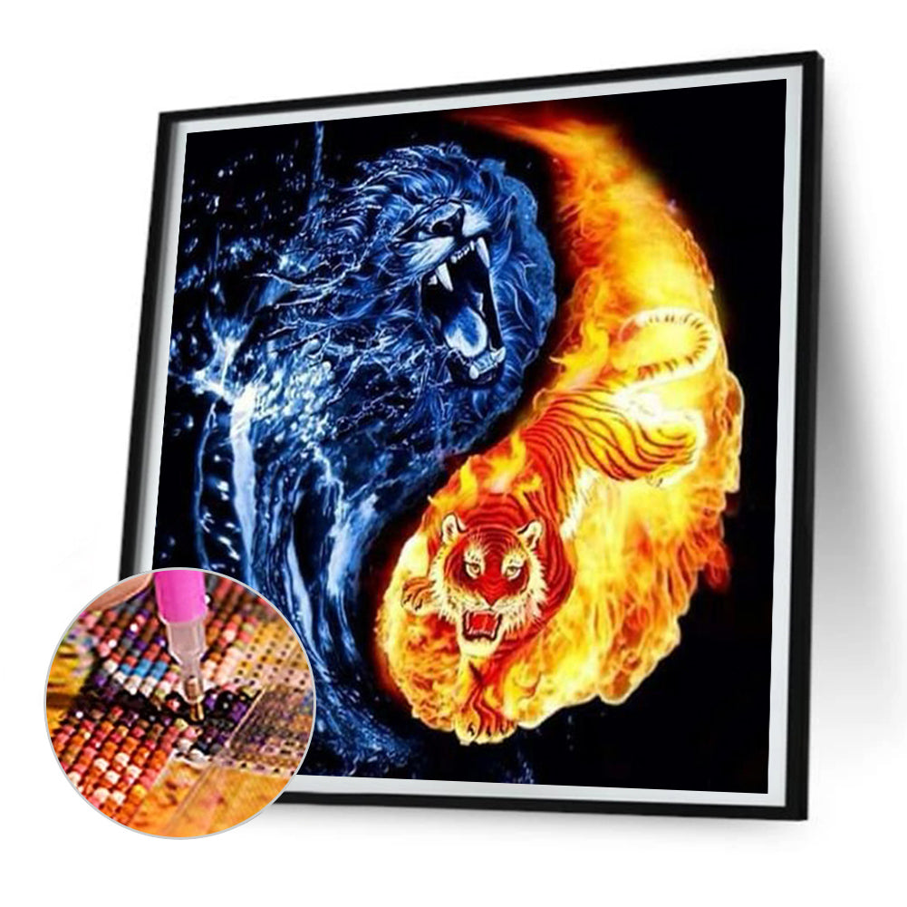 Tiger Yin And Yang Diagram - Full Round Drill Diamond Painting 30*30CM