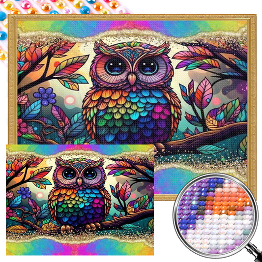 Flower Owl - AB Round Drill Diamond Painting 45*40CM