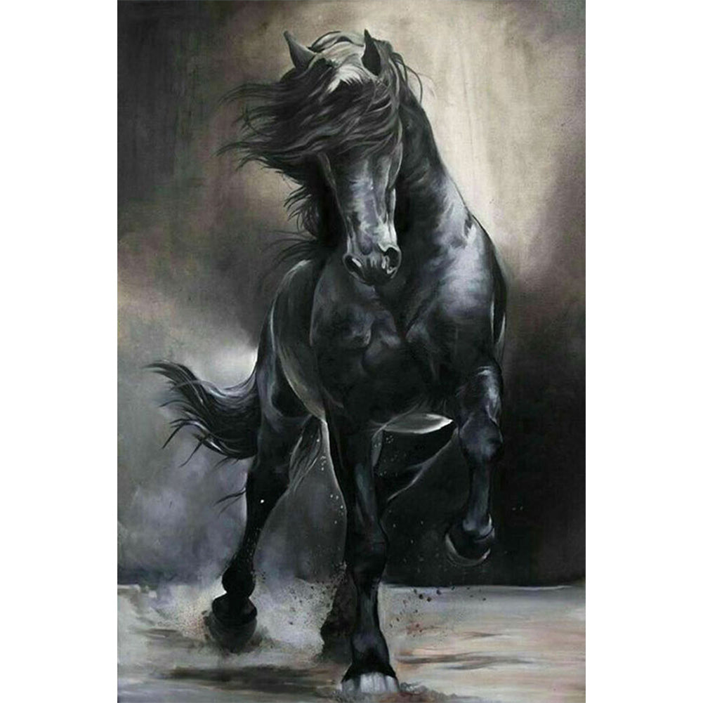 Black And White Galloping Horse - Full Square Drill Diamond Painting 40*60CM