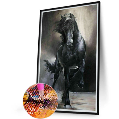 Black And White Galloping Horse - Full Square Drill Diamond Painting 40*60CM