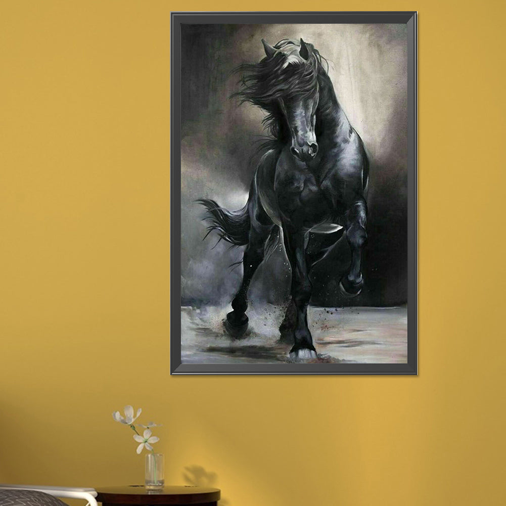 Black And White Galloping Horse - Full Square Drill Diamond Painting 40*60CM