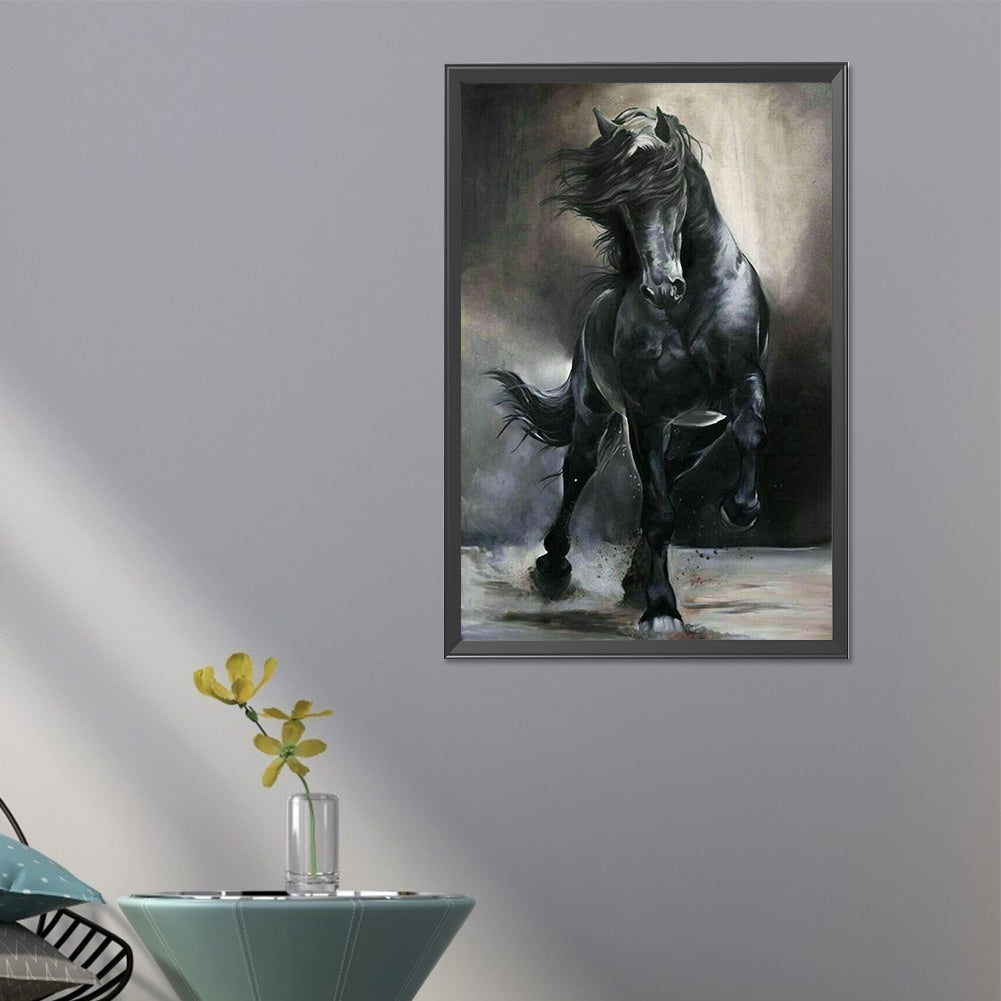 Black And White Galloping Horse - Full Square Drill Diamond Painting 40*60CM