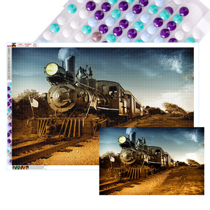 Large Mural Wall Art - Polar Express Fall Winter Steam Locomotive - Full Round Drill Diamond Painting 150*100CM