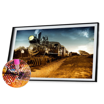 Large Mural Wall Art - Polar Express Fall Winter Steam Locomotive - Full Round Drill Diamond Painting 150*100CM