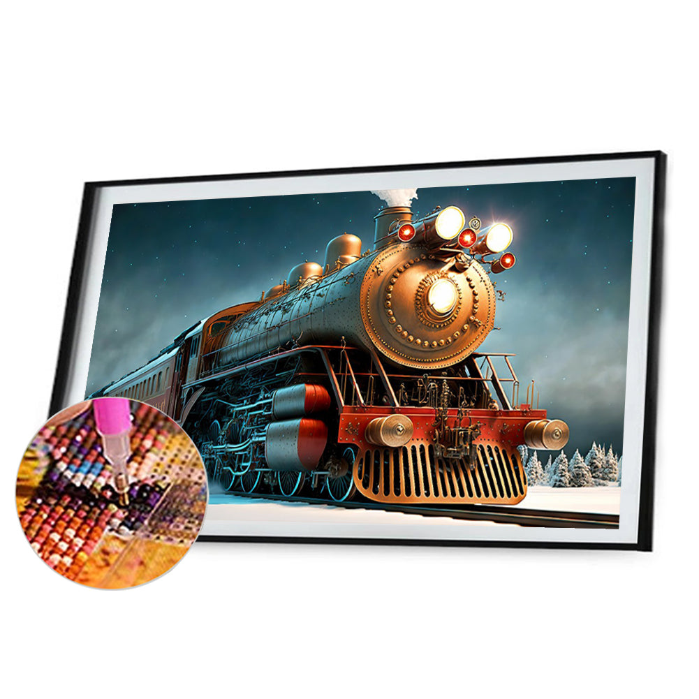 Large Mural Wall Art - Polar Express Fall Winter Steam Locomotive - Full Round Drill Diamond Painting 150*100CM