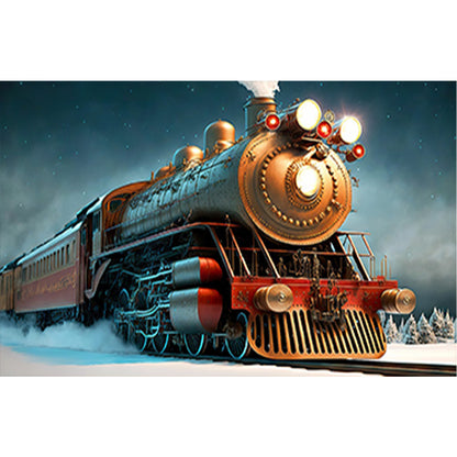 Large Mural Wall Art - Polar Express Fall Winter Steam Locomotive - Full Round Drill Diamond Painting 150*100CM