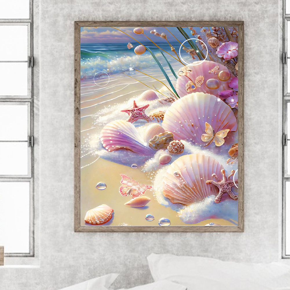 Beach Pink Shells - Full Square Drill Diamond Painting 40*50CM