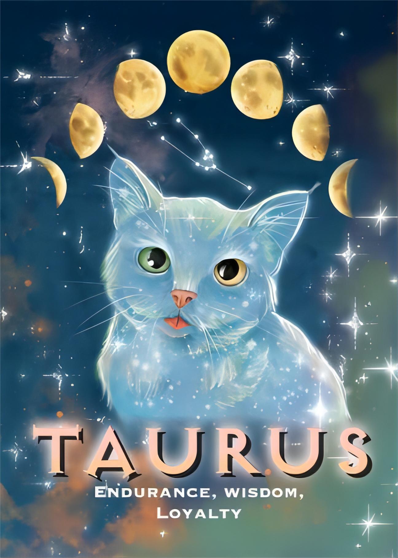 Cosmic Taurus Zodiac Cat - Full Round Drill Diamond Painting 30*40CM